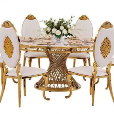 Golden stainless steel chairs and tables